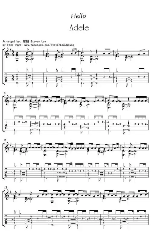 阿黛尔adelehello吉他谱吉他独奏谱