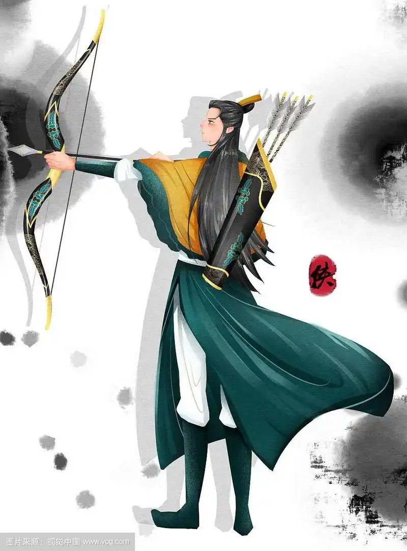 中国风武侠公子射箭插画