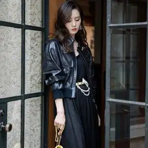 刘诗诗明星同款夹克机车服2021年女款休闲皮衣小香风短款皮外套女