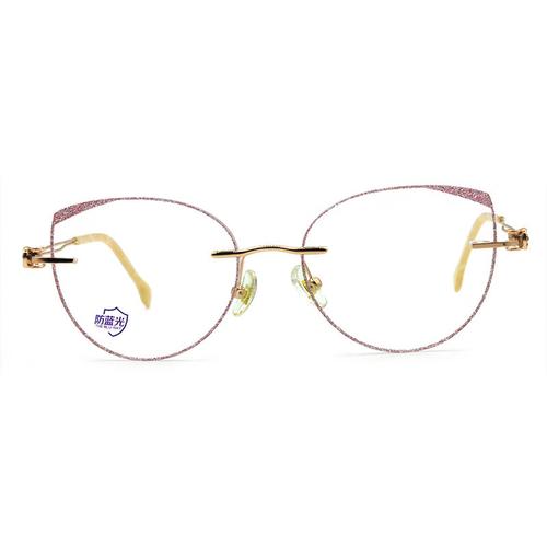 2021新款尚境无框近视眼镜蝶形切边眼镜女款时尚潮流放蓝光金粉边