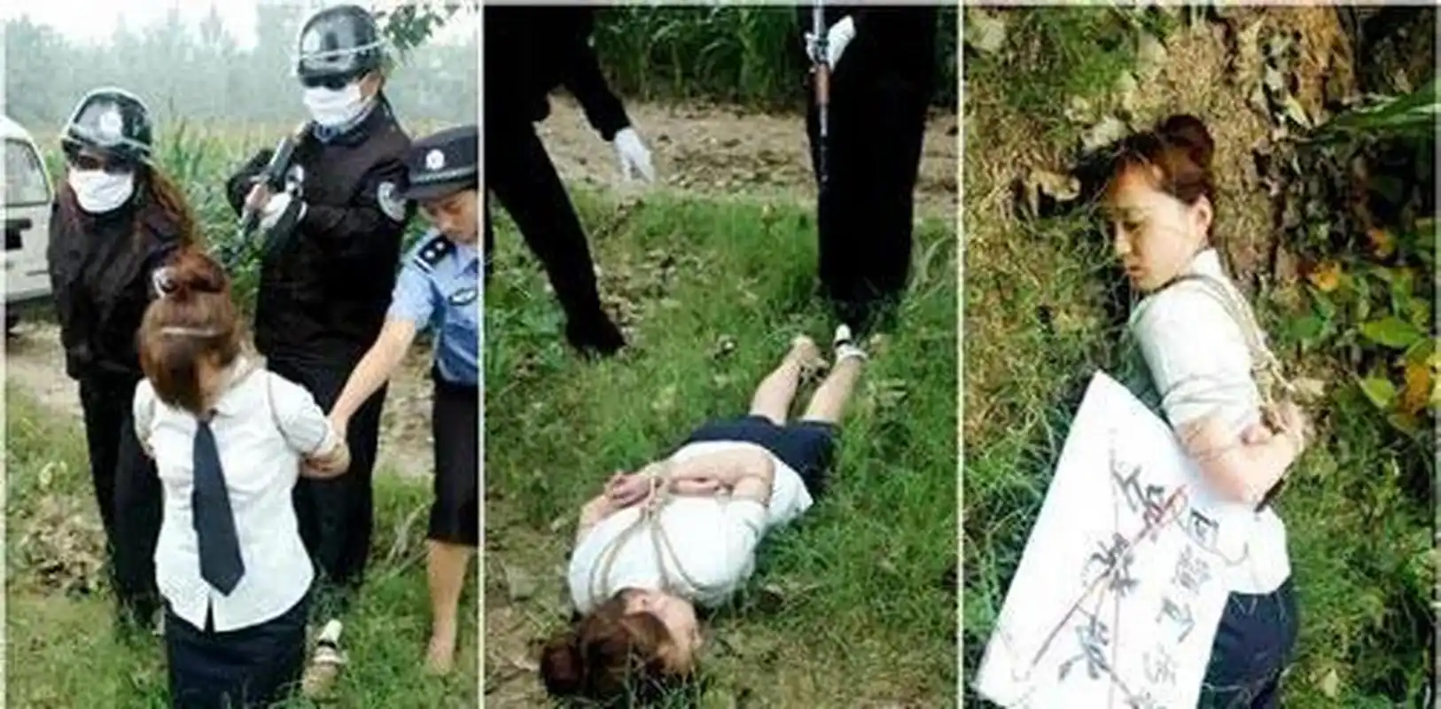 这张照片拍摄于上世纪90年代,一个女贪污犯,被执行枪决后,躺倒了地上