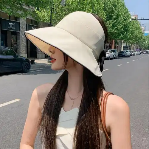 半空顶黑胶遮阳帽女夏季专业防晒紫外线大檐高马尾太阳帽子大头围