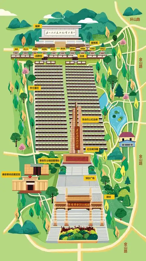 泰安烈士陵园手绘地图手机导视图