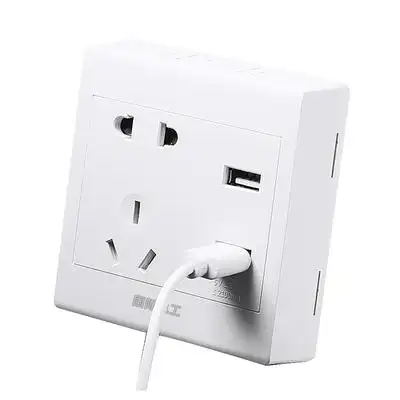 墙壁86型明装超薄usb带开关5五孔插座面板暗装家用手机充电多孔