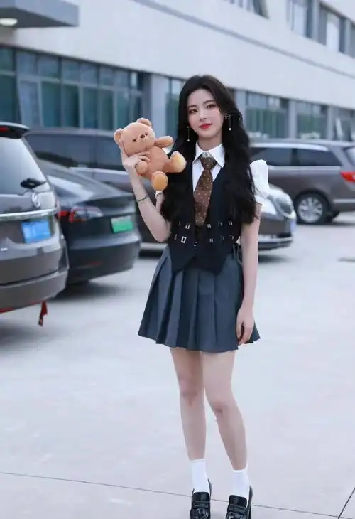 杨超越《脱口秀大会》造型,黑色马甲叠穿白t配短裙,学院风好可爱