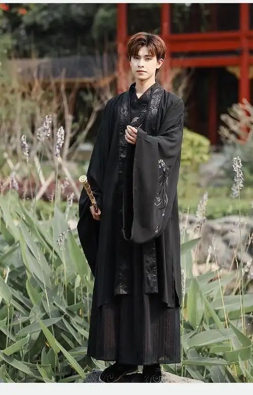 掌果汉服男黑色凤凰大氅日常刺绣古装交领上衣襦裙套装武侠风表演班服