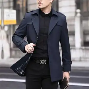 春秋季新款风衣男中长款英伦风男士休闲西装领外套中青年潮流男装