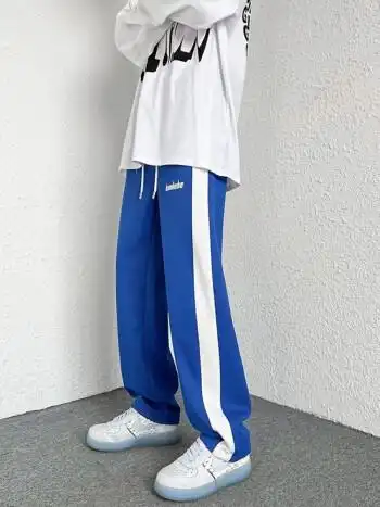 阁皓克莱因蓝裤子男2022春季新品港风chic潮牌高街运动拖地裤男宽松