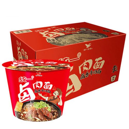 统一酸豆角排骨面12桶红烧香菇香辣夜宵桶装方便面加固精炖番茄面12桶