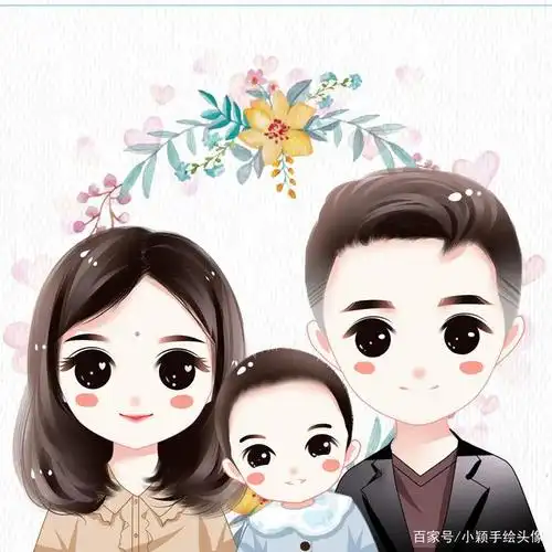 手绘动漫图片,温馨一家四口头像,拿图收藏喔