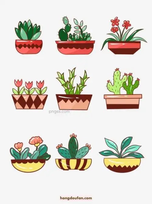 55哥绿色盆栽仙人掌小植物卡通儿童简笔画大全