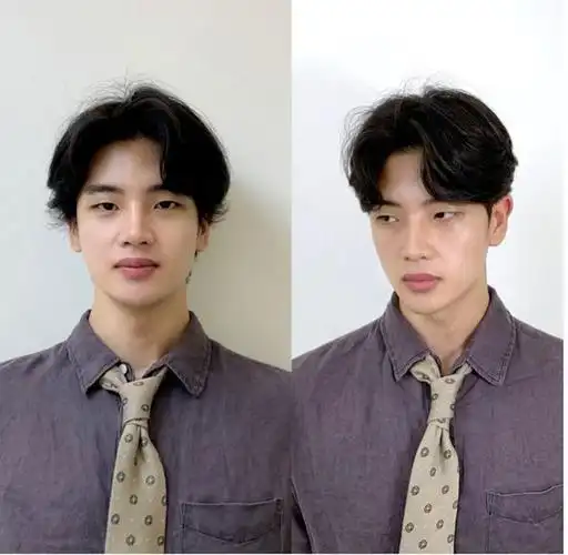 刘海太齐有点儿呆愣的感觉,染成时尚潮流发色,梳成五五分的造型,效果