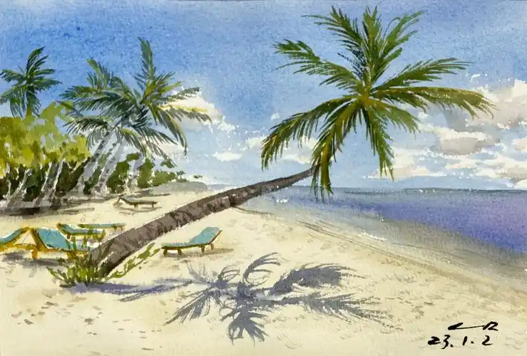 水彩  #水彩画  #水彩风景  #沙滩  #我的日常