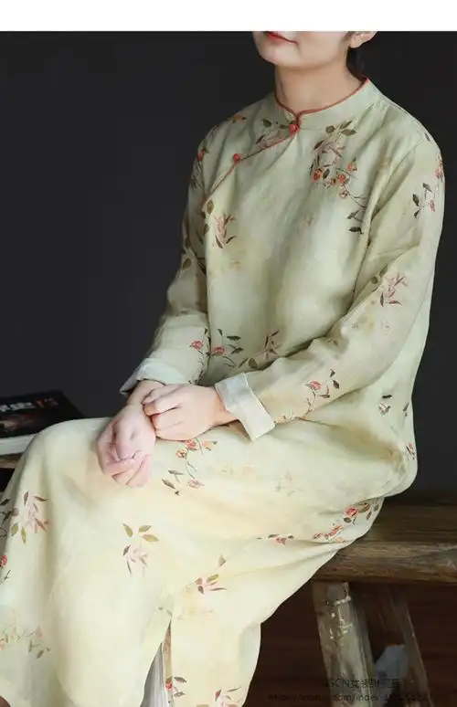 6767liscn好质量女王轻奢高端早春苎麻中式改良旗袍裙复古碎花