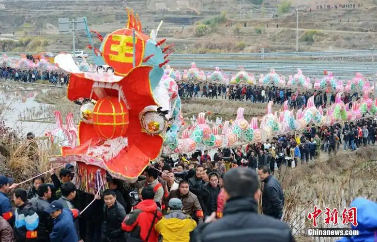 福建连城上演"姑田游大龙" 300多米长龙闹元宵