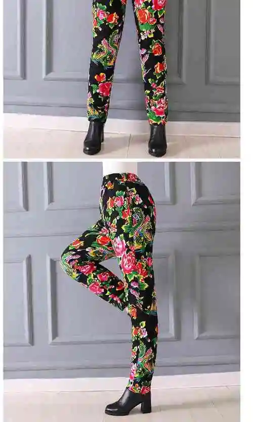 女士纯棉花手工棉裤民族风东北大花布加厚保暖内外穿高腰裤子冬季