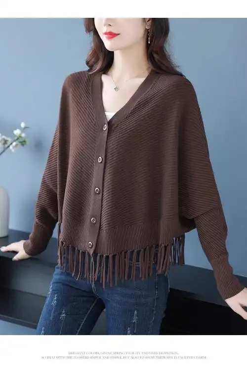 斗篷披肩针织开衫女士春秋2024新款中年妈妈上衣流苏外搭毛衣外套