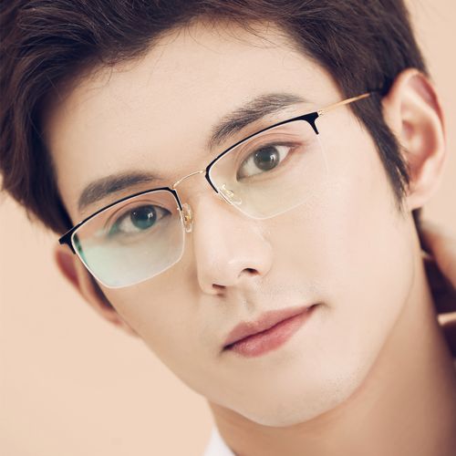 近视眼镜远近两用半框钛合金大脸度数超轻眼镜框防蓝光镜