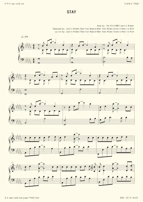 钢琴谱stay