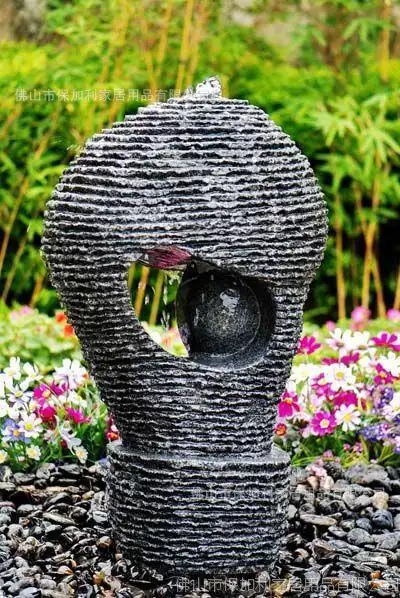 【泉眼溢水分阶流动带镂空圆球花岗岩设计流水 庭院喷泉摆设工艺】