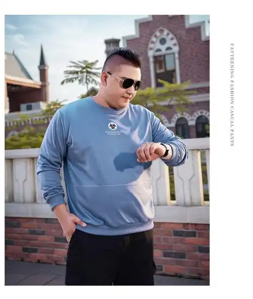 男宽松肥佬大肚子圆领套头秋季外套衣服针织易打理黑色xl建议125140斤