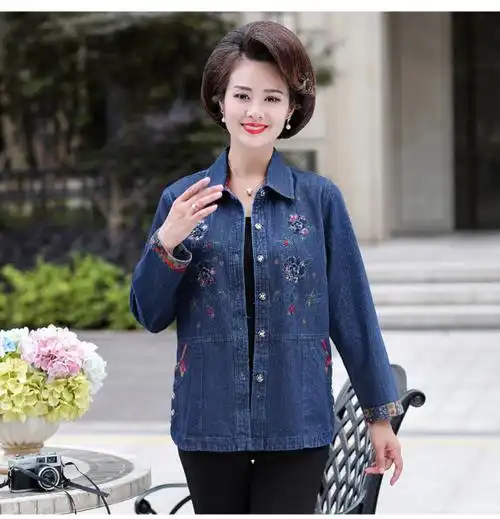 迪鲁奥(diluao)中年牛仔外套女妈妈春装外套薄款棉牛仔40岁50中年春秋