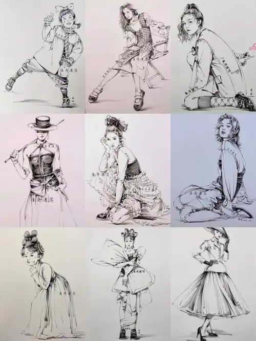 九张美女子全身人物手绘78