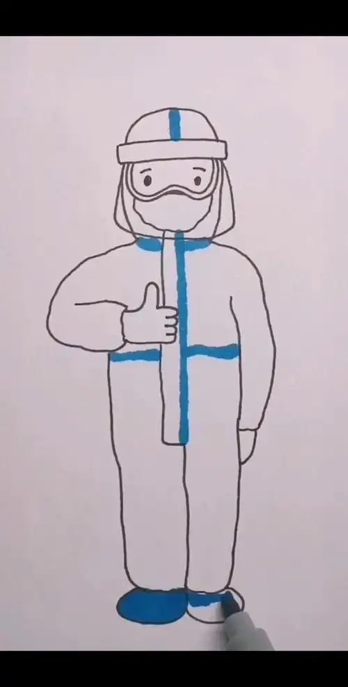 致敬白衣天使#李点点简笔画～穿着防护服的医生,在我们看来你们都一