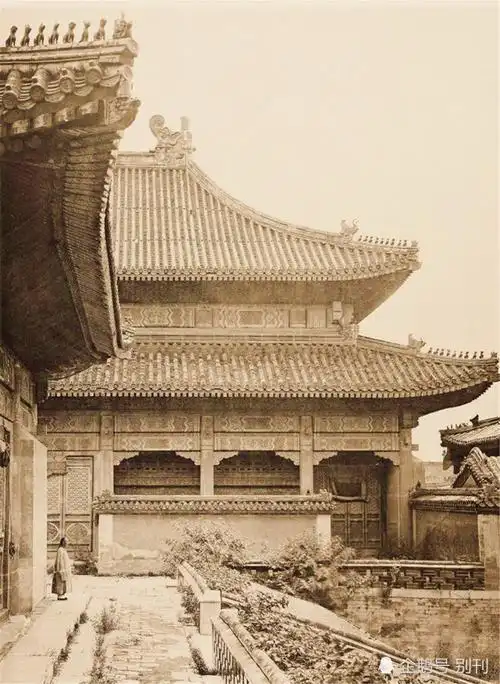 100多年前的紫禁城老照片,院子里荒草杂生,大殿卫生没人打理