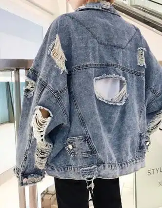 男个性百搭宽松韩版潮流街头潮牌夹克帅气上衣服浅蓝色e21破洞外套xl