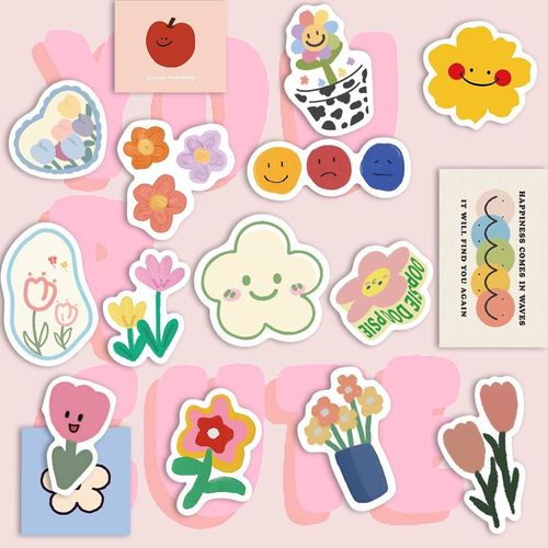90张小花笑脸治愈贴纸糖果色韩版卡通超萌创意小清新防水装饰贴纸