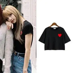 blackpink组合lisa同款短袖t恤露脐超短圆领宽松女打底衫上衣服