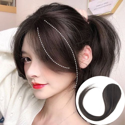 刘海假发发片女侧分八字斜刘海中分自然隐形微卷假发片厂家直销