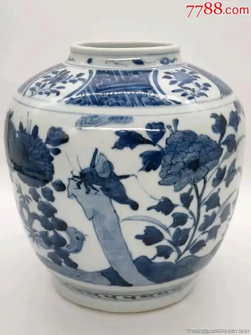 明代晚期飞黄腾达花鸟青花大罐古瓷器