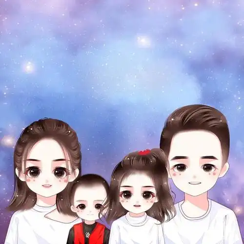 简单的幸福,一家三口,四口微信头像,动漫风格