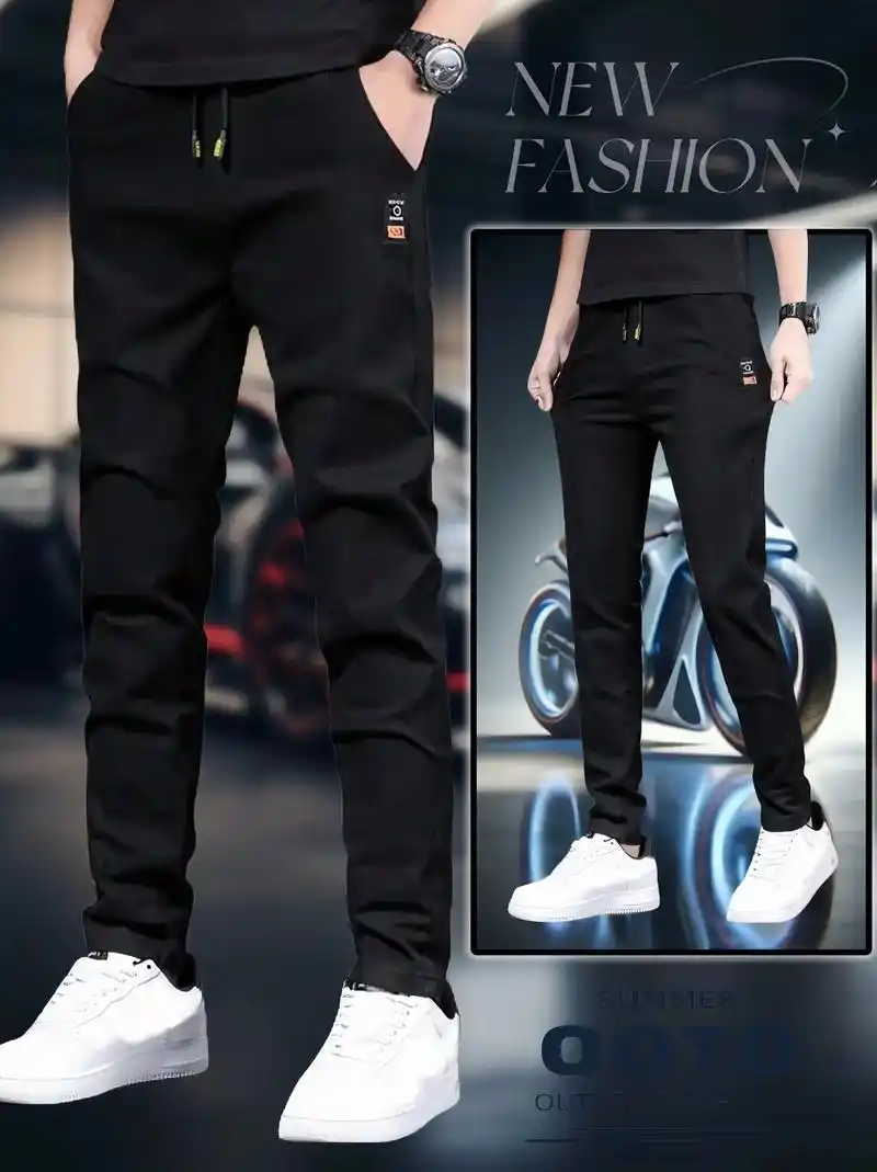 啄木鸟2024新款休闲裤男士修身直筒裤子夏季薄款抽绳