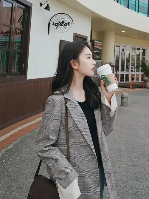 高级感网红格子西装外套女春秋新款韩国早秋ins休闲小西服女上衣