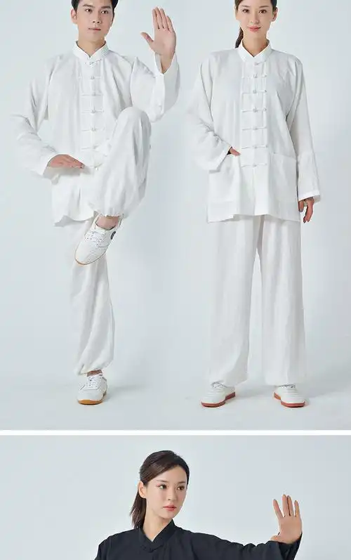 服亚麻2022春夏新款飘逸透气吸汗中老年晨练练功服太极拳服装湖蓝色xs