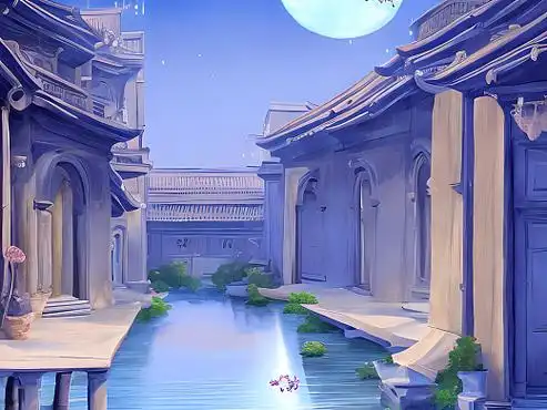 站酷梦笔#水粉,动漫,插画,古风建筑群,莲花池,府