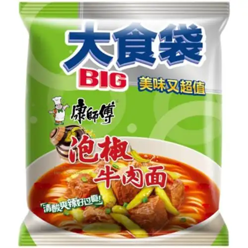 康师傅方便面大食袋泡椒牛肉面147克袋装速食泡面清酸冲泡方便面