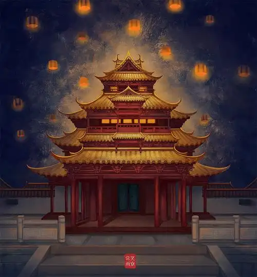 质感古风-夜景下的古建筑