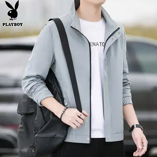 花花公子夹克男春秋休闲上衣新款外套男士衣服潮流男装