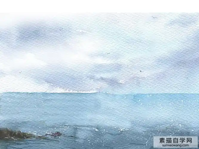 水彩画大海 平静的海