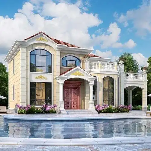 欧式二层带车库豪华别墅全套施工图纸农村带露台别墅设计外观效果图