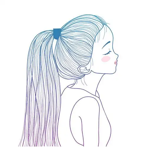 可爱_女孩_马尾辫_手_风格_倾斜_插画_高清图片_全景视觉