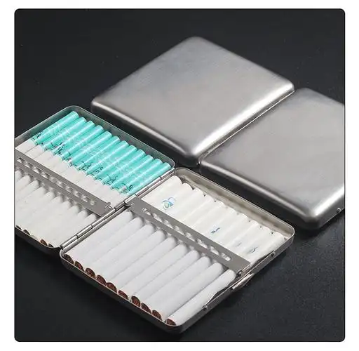 20支装男士金属不锈钢烟盒中支粗支烟烟夹便携超薄香菸盒创意防压