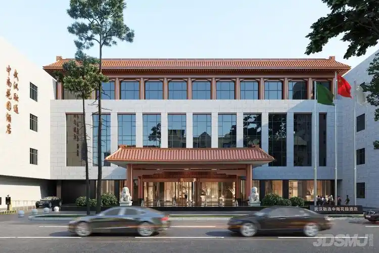 新中式酒店门头外立面-3d模型-模匠网,3d模型下载,免费模型下载,国外