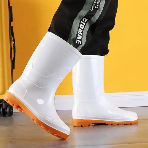 高筒雨鞋男防滑耐磨耐油耐酸碱厨师卫生靴劳保雨靴中筒工作食品鞋