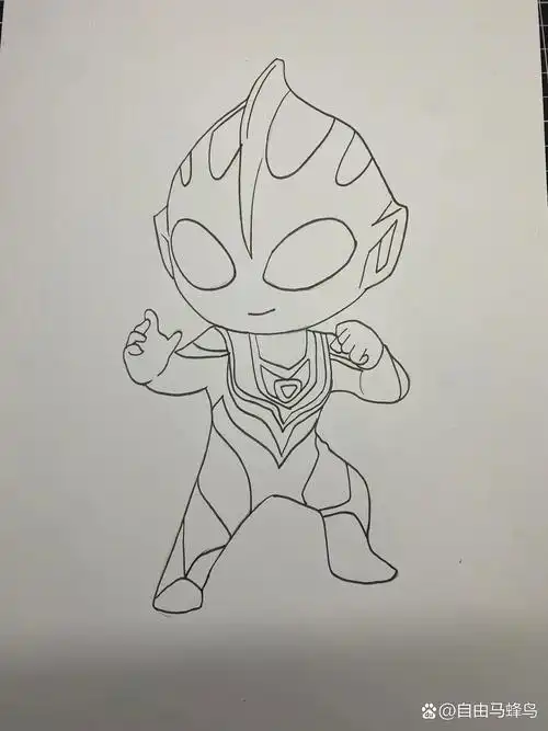 马克笔儿童画奥特曼打怪兽(附线稿)
