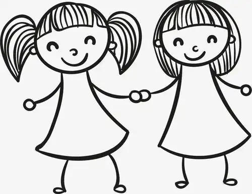 关键词 黑色简笔线条女孩牵手开心小伙伴手绘
